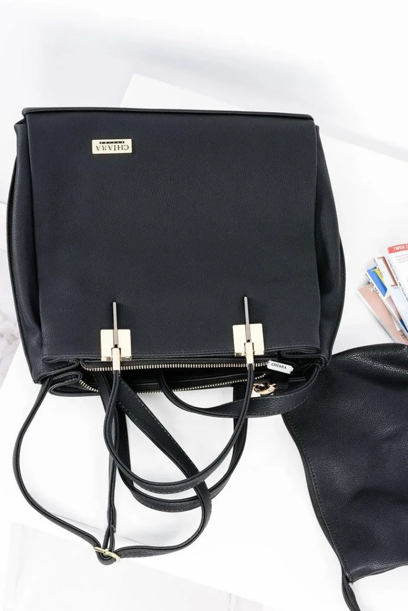 Hot Duża Czarna Torba Damska + Saszetka + Lustereczko POLSKA Torebki Nobo|Torebki Kuferki