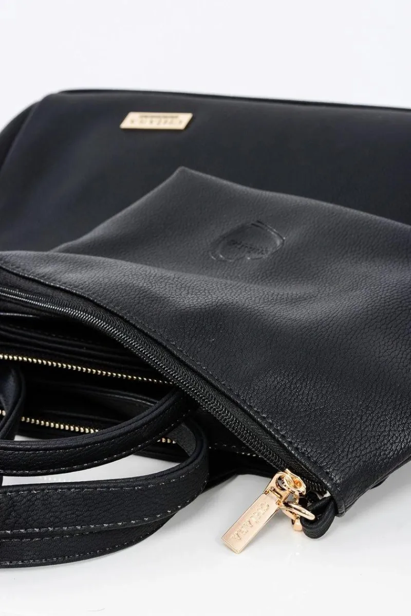 Hot Duża Czarna Torba Damska + Saszetka + Lustereczko POLSKA Torebki Nobo|Torebki Kuferki