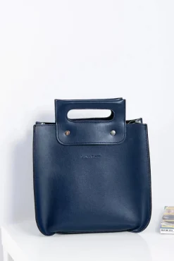 Duża Damska Granatowa Torebka Kuferek Nity Torebki Nobo|Torebki Kuferki