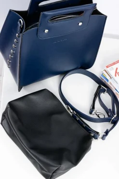 Duża Damska Granatowa Torebka Kuferek Nity Torebki Nobo|Torebki Kuferki