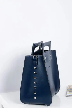 Duża Damska Granatowa Torebka Kuferek Nity Torebki Nobo|Torebki Kuferki