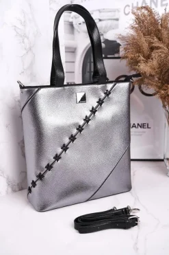 Sale Duża Damska Torba Shopper BAG0840-022 Srebrna Torebki Monnari|Torebki Klasyczne
