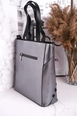Sale Duża Damska Torba Shopper BAG0840-022 Srebrna Torebki Monnari|Torebki Klasyczne