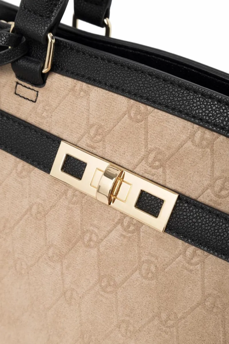 Outlet Duża Klasyczna Torebka R1710-C015 Beżowo-Czarna Torebki Nobo|Torebki Klasyczne