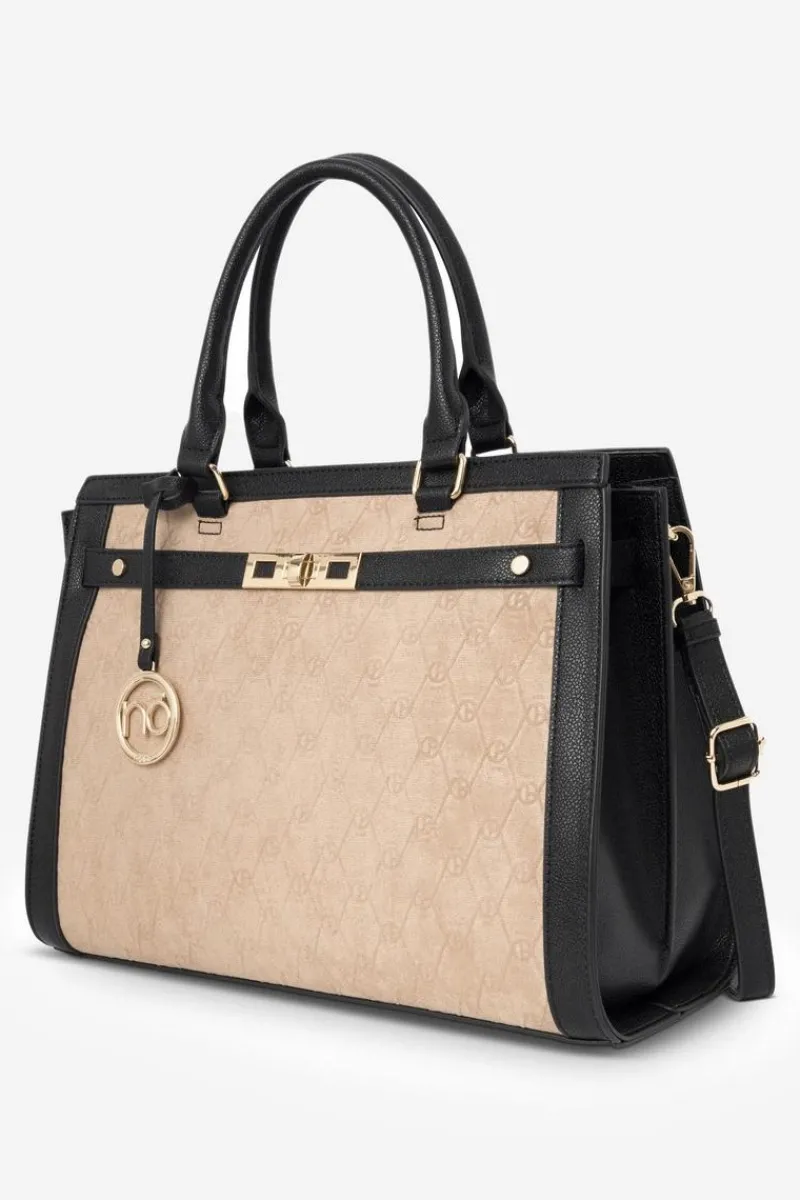 Outlet Duża Klasyczna Torebka R1710-C015 Beżowo-Czarna Torebki Nobo|Torebki Klasyczne