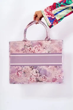 Clearance Duża Klasyczna Torebka W Print Różowo-Fioletowa Micola Torebki Klasyczne
