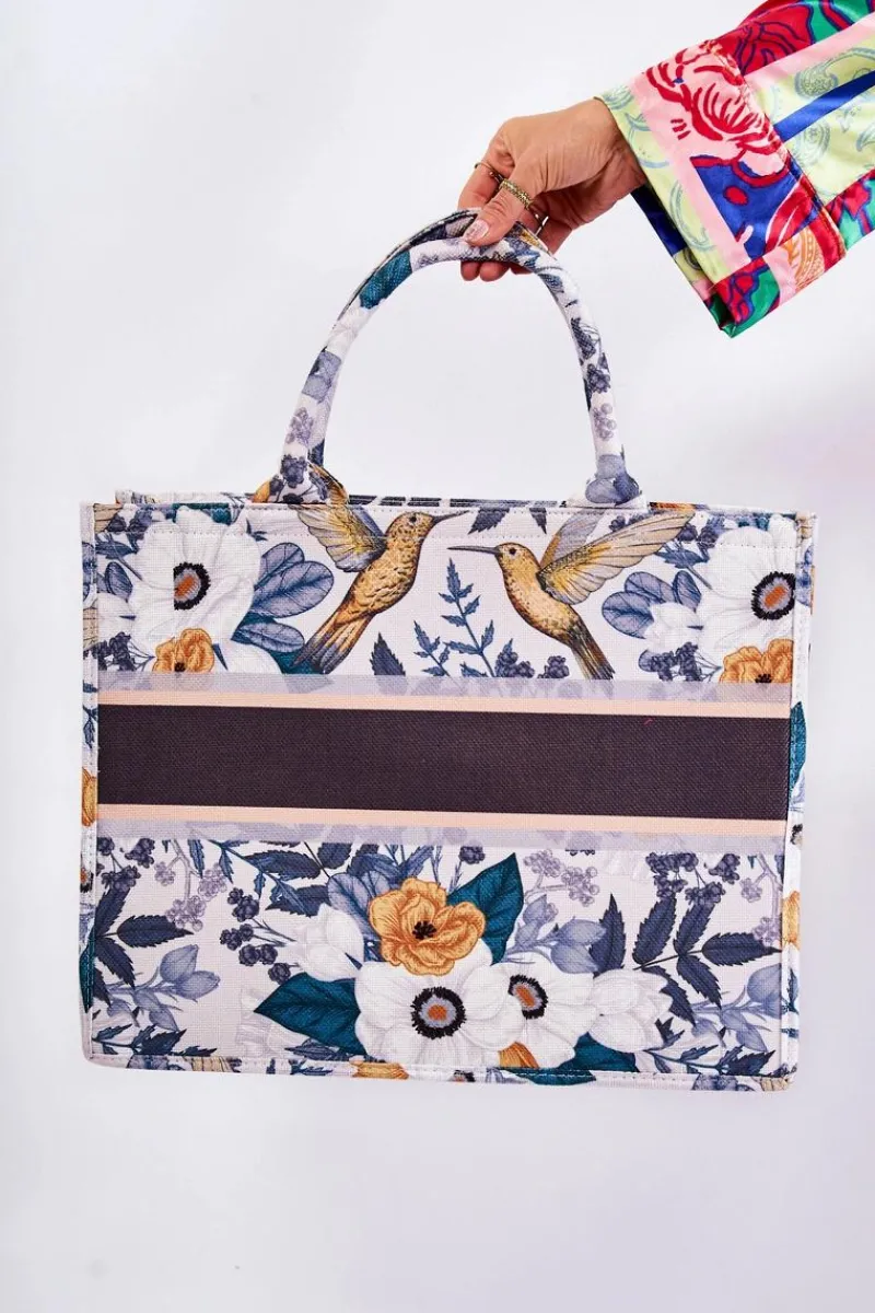 Boto Duża Klasyczna Torebka W Print Biało-Zielona Micola