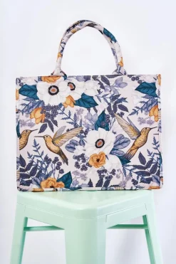 Boto Duża Klasyczna Torebka W Print Biało-Zielona Micola