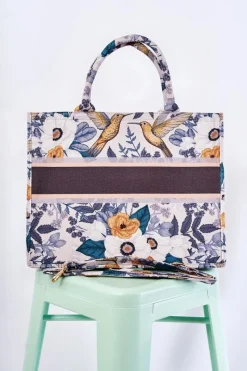 Boto Duża Klasyczna Torebka W Print Biało-Zielona Micola