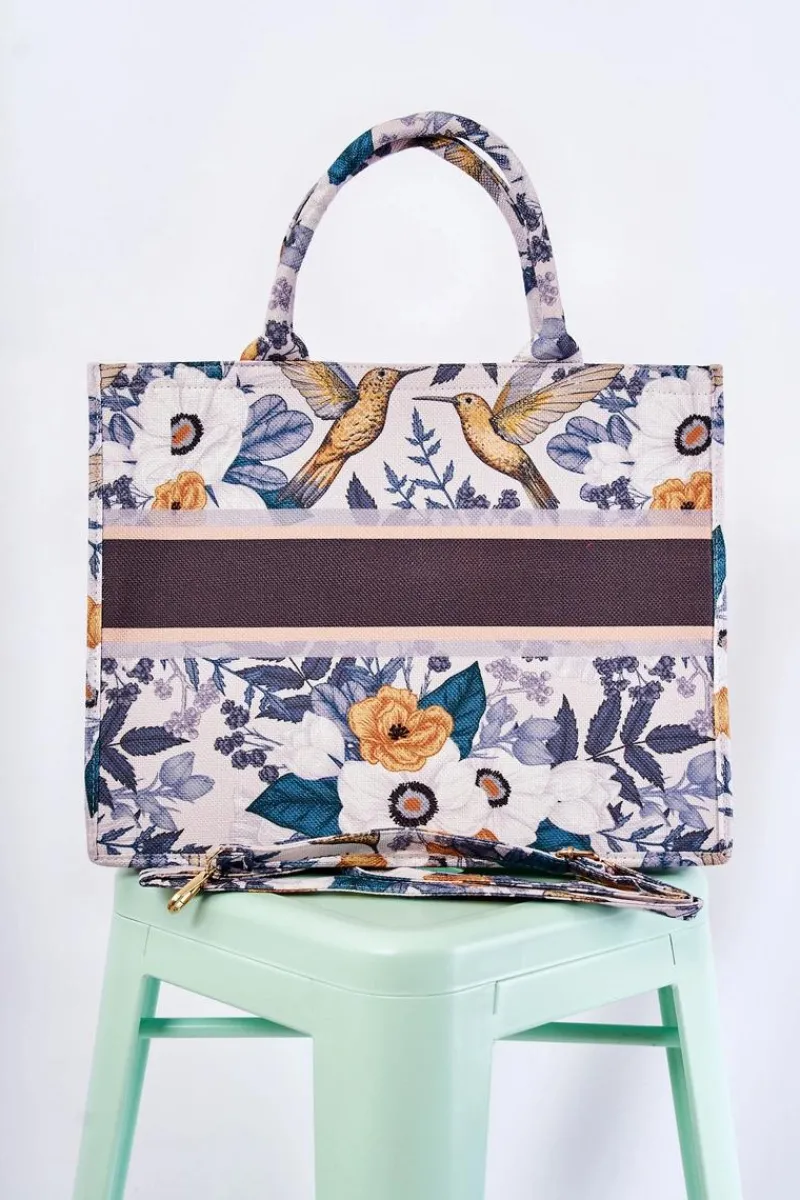 Boto Duża Klasyczna Torebka W Print Biało-Zielona Micola