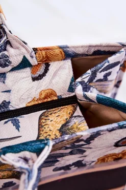 Boto Duża Klasyczna Torebka W Print Biało-Zielona Micola