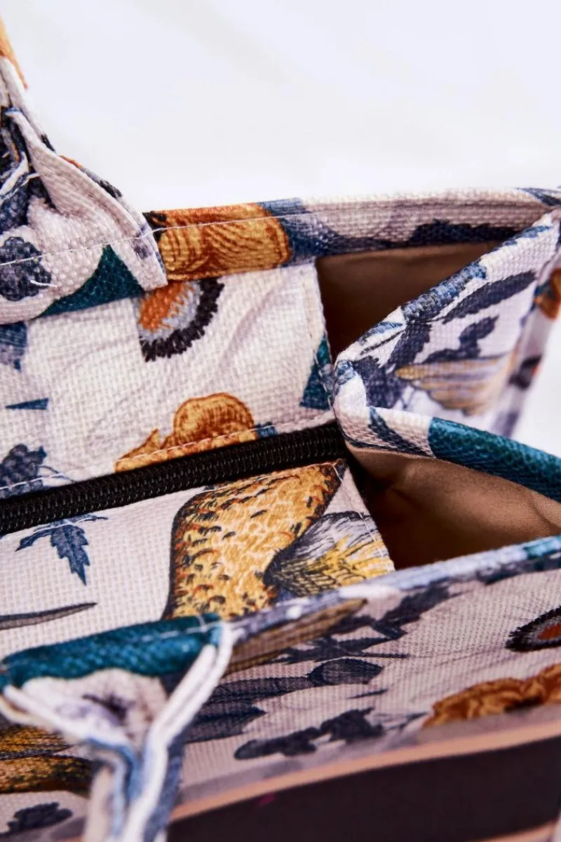 Boto Duża Klasyczna Torebka W Print Biało-Zielona Micola