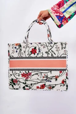 Discount Boto Duża Klasyczna Torebka W Print Biało-Pomarańczowa Micola