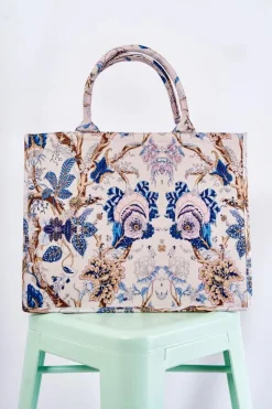 Torebki Klasyczne>Boto Duża Klasyczna Torebka W Print Beżowo-Niebieska Micola