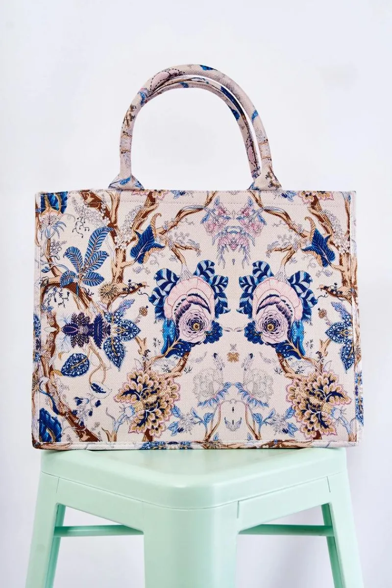 Torebki Klasyczne>Boto Duża Klasyczna Torebka W Print Beżowo-Niebieska Micola