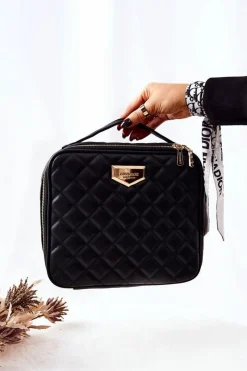New Duża Kosmetyczka Pikowana CSM0040-020 Czarna Damskie Kosmetyczki Damskie