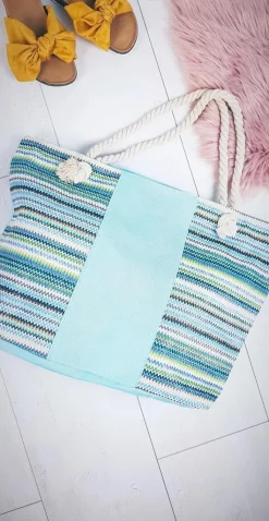 Discount Duża Plażowa Torebka Worek ze Sznurem Miętowa Torebki Plażowe