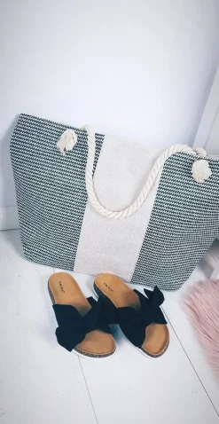 Torebki Plażowe>Boto Duża Plażowa Torebka Worek ze Sznurem Czarna