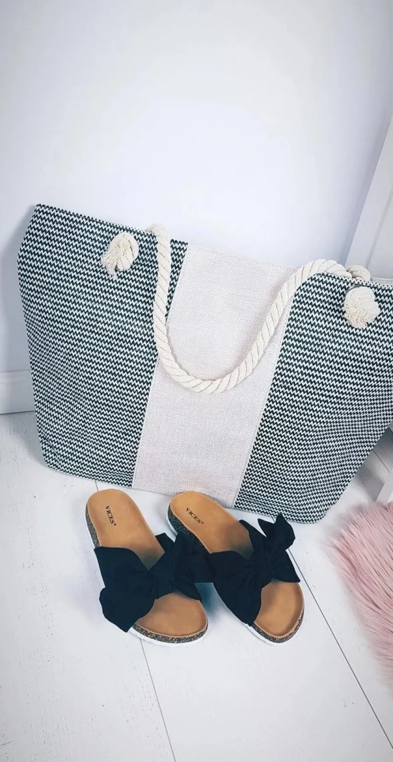 Torebki Plażowe>Boto Duża Plażowa Torebka Worek ze Sznurem Czarna