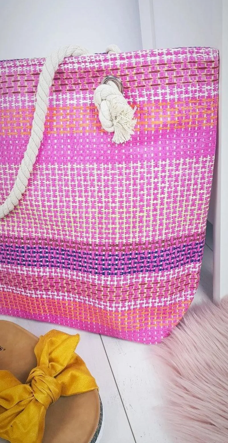 Boto Duża Plażowa Torebka Worek ze Sznurem Różowa