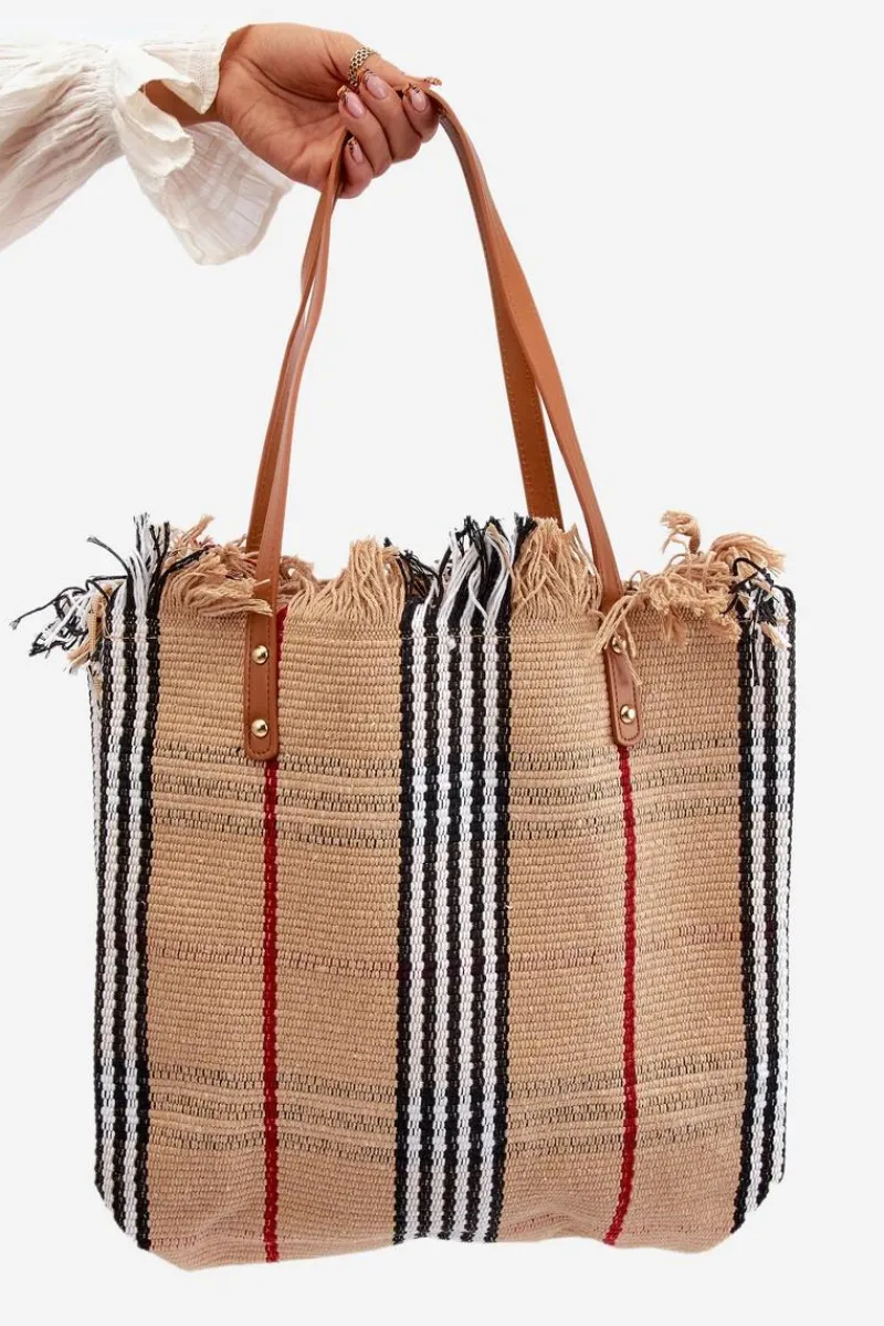 Duża Pleciona Torba Na Plażę Brązowa Avonas Torebki Klasyczne