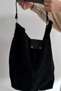 Torebki Klasyczne>Boto Duża Skórzana Zamszowa Torebka Czarna Hanelle Czarny