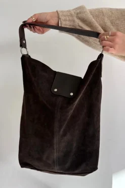 New Duża Skórzana Zamszowa Torebka Czekoladowa Hanelle Torebki Klasyczne