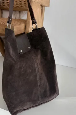 New Duża Skórzana Zamszowa Torebka Czekoladowa Hanelle Torebki Klasyczne