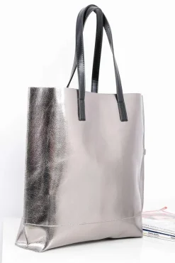 Torebki Klasyczne>Boto Duża Srebrna Torba Damska Shopper + Mniejsza Torebka
