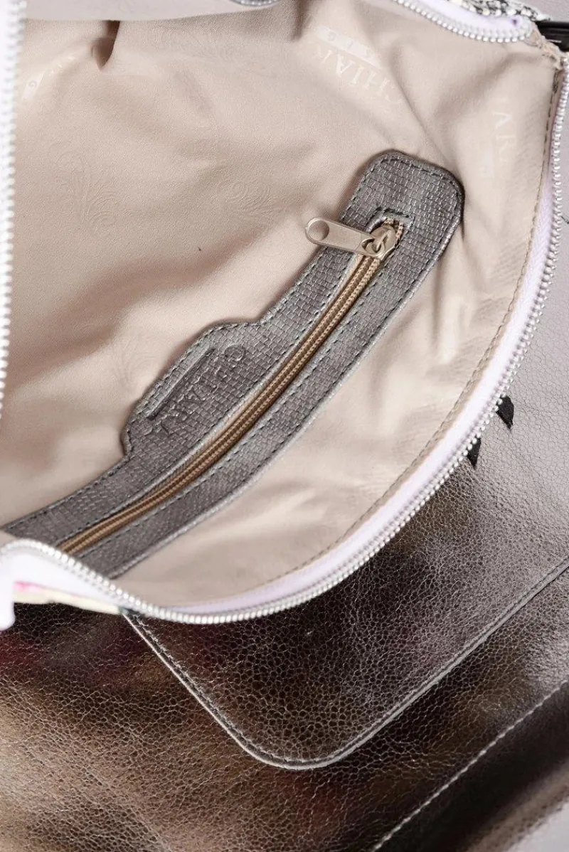 Torebki Klasyczne>Boto Duża Srebrna Torba Damska Shopper + Mniejsza Torebka