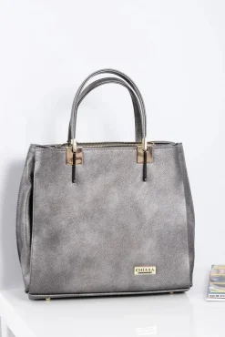 Torebki Nobo|Torebki Kuferki>Boto Duża Srebrna Torebka Damska + Saszetka + Lustereczko POLSKA