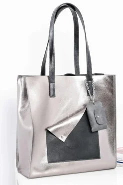 Clearance Boto Duża Srebrna Torebka Damska Shopper + Mniejsza Torebka