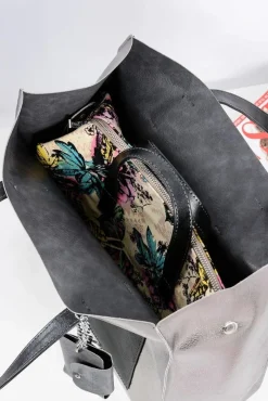 Clearance Boto Duża Srebrna Torebka Damska Shopper + Mniejsza Torebka