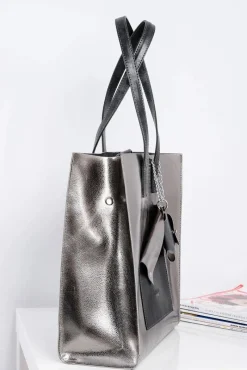 Clearance Boto Duża Srebrna Torebka Damska Shopper + Mniejsza Torebka