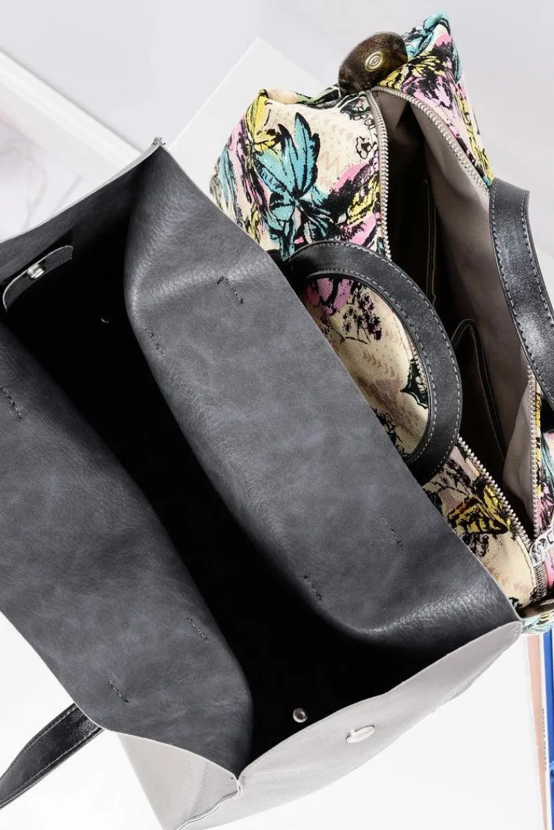 Clearance Boto Duża Srebrna Torebka Damska Shopper + Mniejsza Torebka