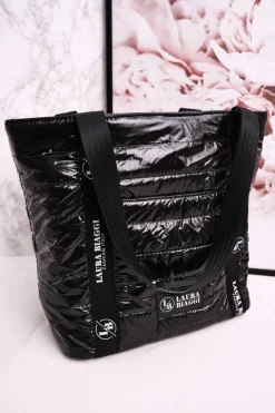 Torebki Klasyczne>Boto Duża Torba Shopper LAURA BIAGGI Czarna Białe Logo