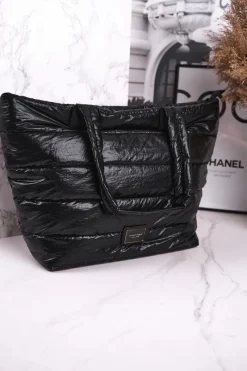 New Duża Torba Shopper BAG5720-020 Czarna Błyszcząca Torebki Monnari|Torebki Klasyczne