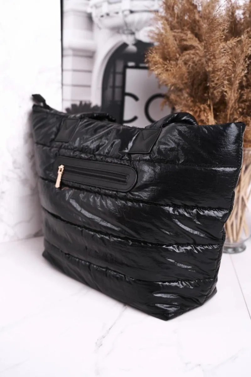 New Duża Torba Shopper BAG5720-020 Czarna Błyszcząca Torebki Monnari|Torebki Klasyczne