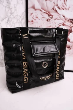 Clearance Duża Torba Shopper Z Kieszenią LAURA BIAGGI Czarna Torebki Klasyczne