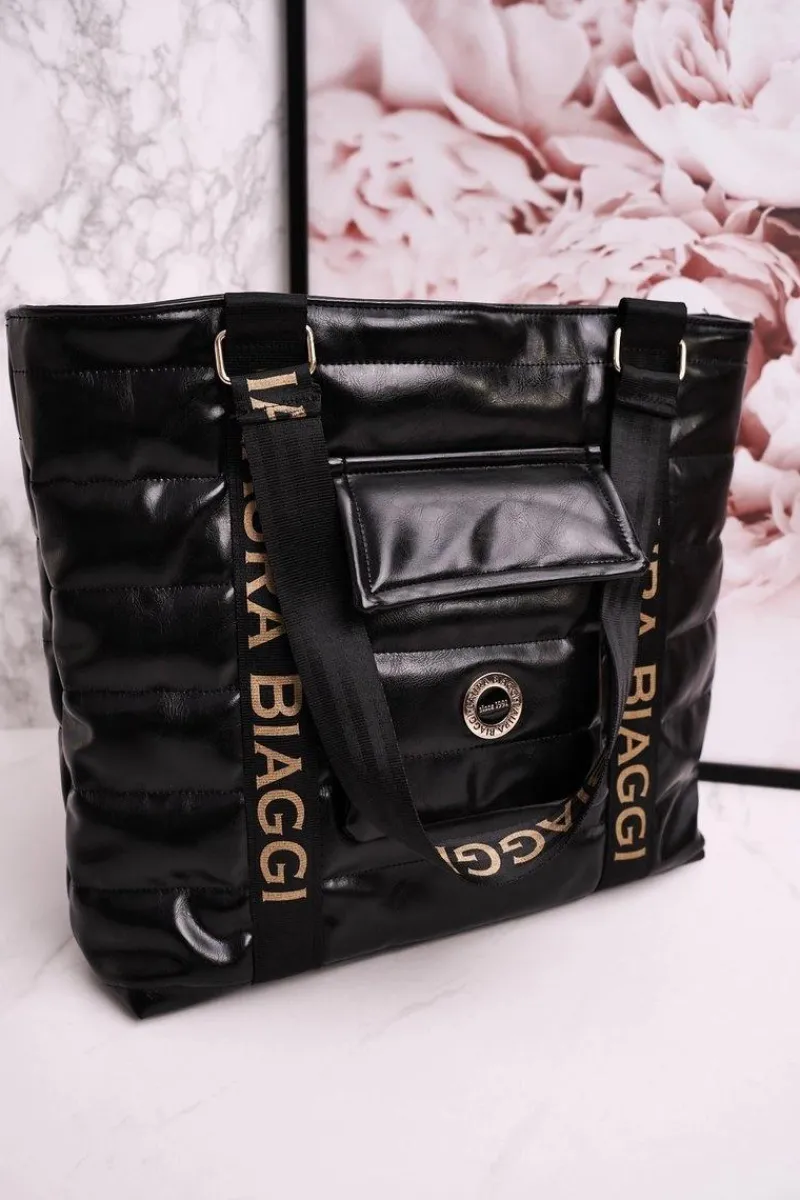 Clearance Duża Torba Shopper Z Kieszenią LAURA BIAGGI Czarna Torebki Klasyczne