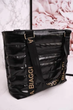 Clearance Duża Torba Shopper Z Kieszenią LAURA BIAGGI Czarna Torebki Klasyczne