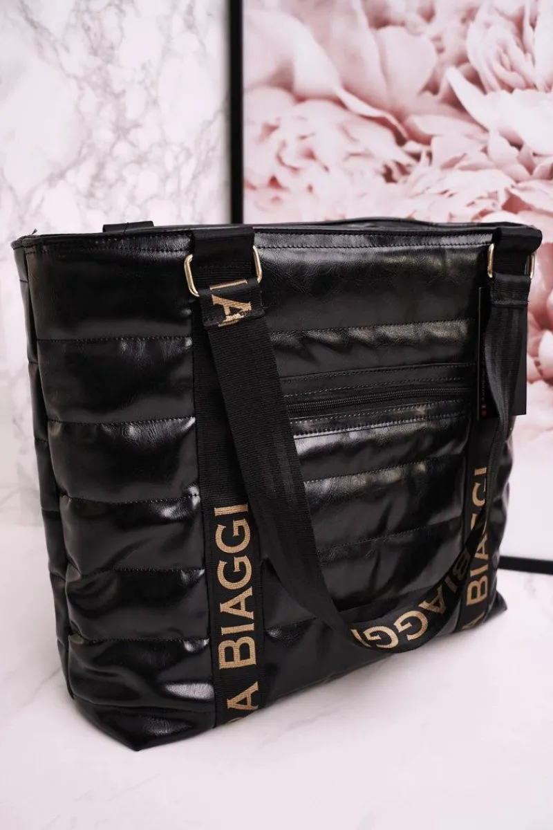 Clearance Duża Torba Shopper Z Kieszenią LAURA BIAGGI Czarna Torebki Klasyczne