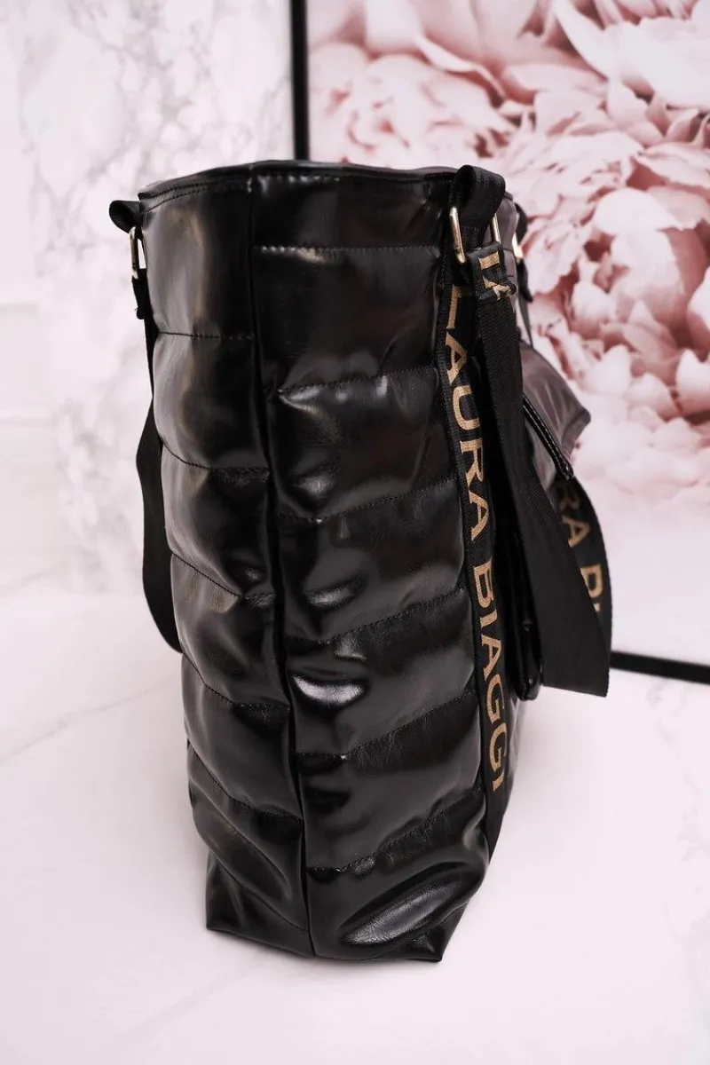 Clearance Duża Torba Shopper Z Kieszenią LAURA BIAGGI Czarna Torebki Klasyczne