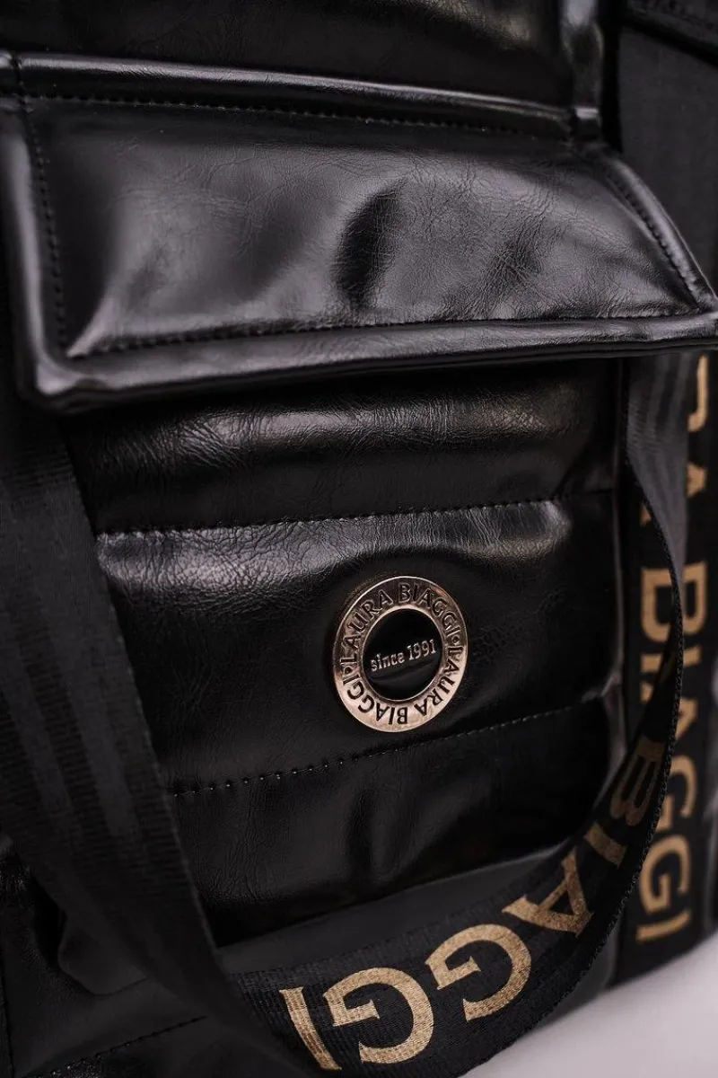 Clearance Duża Torba Shopper Z Kieszenią LAURA BIAGGI Czarna Torebki Klasyczne