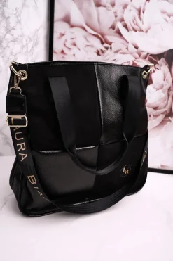 Online Duża Torba Shopper Z Odpinanym Paskiem LAURA BIAGGI Czarna Torebki Klasyczne
