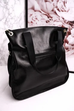 Online Duża Torba Shopper Z Odpinanym Paskiem LAURA BIAGGI Czarna Torebki Klasyczne