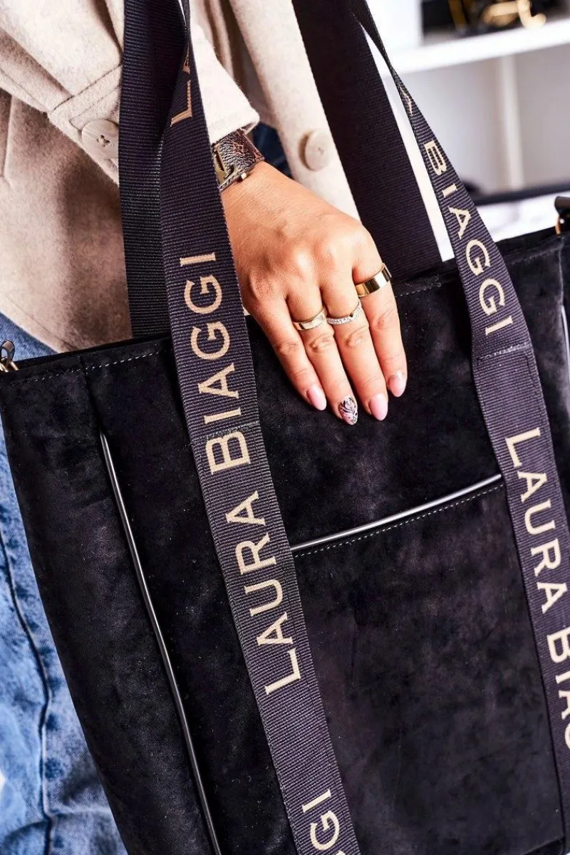 Torebki Klasyczne>Boto Duża Torba Shopper Z Odpinanym Paskiem LAURA BIAGGI Czarna