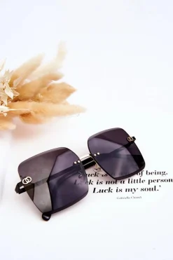 Duże Damskie Okulary Przeciwsłoneczne 400UV E4721 Czarne Okulary