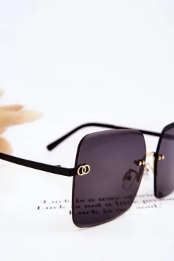 Duże Damskie Okulary Przeciwsłoneczne 400UV E4721 Czarne Okulary