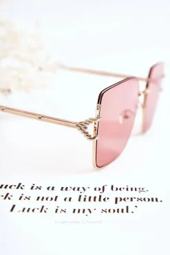 Sale Duże Okulary Przeciwsłoneczne V160020 Różowo-Złote Okulary